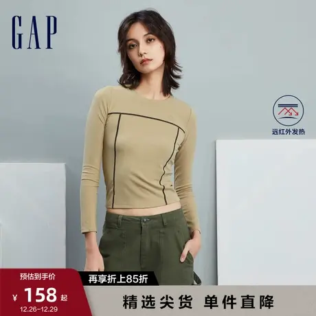 Gap女装冬季新款LOGO紧身圆领发热保暖长袖T恤时尚运动上衣836104图片