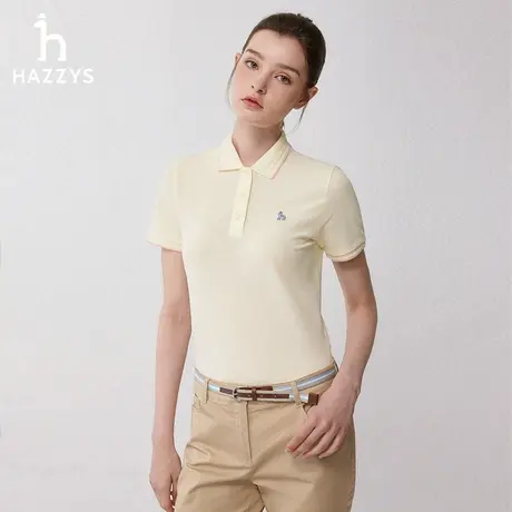 【珠地棉】Hazzys哈吉斯春夏季宽松薄款撞色上衣polo短袖t恤衫女图片