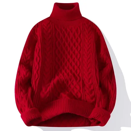 可卷高领毛衣男红色龙年本命年青少年学生情侣秋冬加绒加厚针织衫商品大图