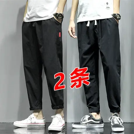 春夏季大码棉麻休闲裤男宽松潮胖加肥加大胖子肥佬厚款直筒长裤子商品大图