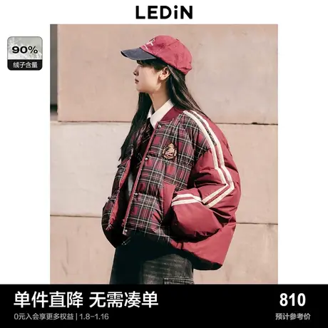 【商场同款】乐町冬新款美式复古棒球领拼接羽绒服C2ACD4312图片