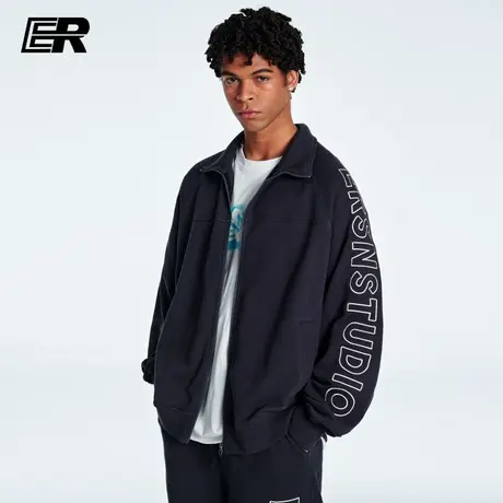ER描边字母卫衣男2024春季新款潮牌美式立领运动上衣oversize商品大图