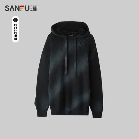 三福2024春季男士斜条褪色毛衣 潮流宽松连帽纯棉上衣男482380图片