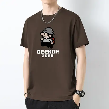 260g重磅纯棉t恤男短袖夏季潮牌像素卡通印花半袖圆领全棉上衣服商品大图