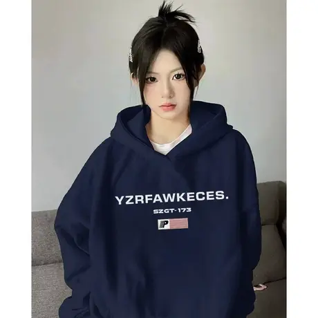 oversize连帽卫衣女春秋薄款宽松美式慵懒chic早秋上衣外套小个子图片