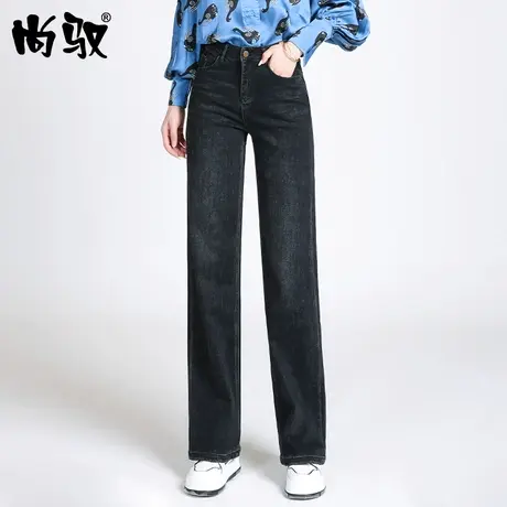 黑色高腰直筒牛仔裤女时尚牛仔阔腿裤2024春新款宽松显瘦拖地裤子商品大图