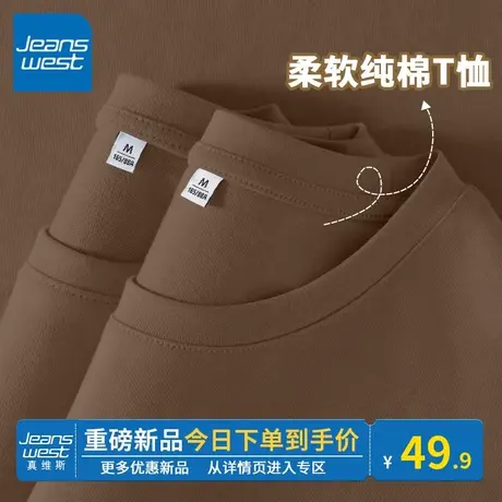 KV真维斯咖啡色短袖t恤女纯棉纯棉高级通勤短袖t恤女2024新款圆领商品大图