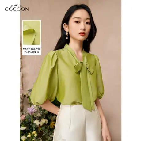 missCOCOON真丝短袖雪纺上衣女2023夏装新款时尚宽松百搭别致小衫商品大图