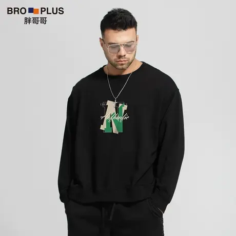 胖哥哥大码卫衣男加肥加大纯棉圆领宽松潮流肥佬秋季款男士打底衫图片