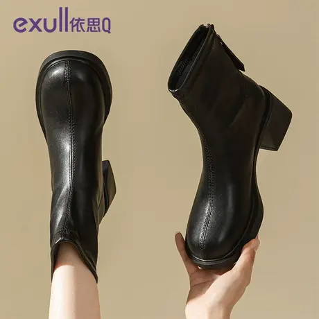 依思Q马丁靴女2023年新款黑色加绒靴子女款秋冬英伦风厚底短靴商品大图