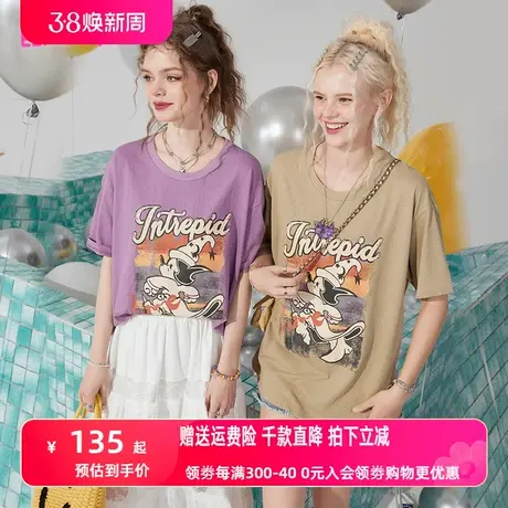 【艺术家联名】妖精的口袋印花美式短袖t恤女2023夏新款宽松上衣图片