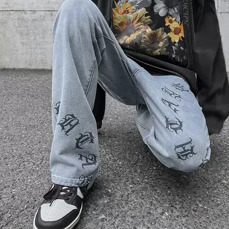 vibe风男士牛仔裤秋冬季显瘦宽松垂感直筒休闲裤阔腿vintage潮牌商品大图