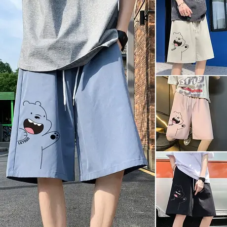 印花短裤男夏季薄款沙滩裤子宽松运动港风ins潮牌休闲五分大裤衩商品大图