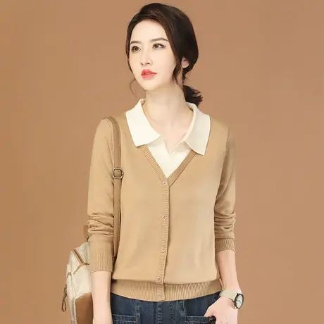 韩潮袭人假两件长袖针织衫上衣女2023秋季新款休闲百搭显瘦毛衣商品大图