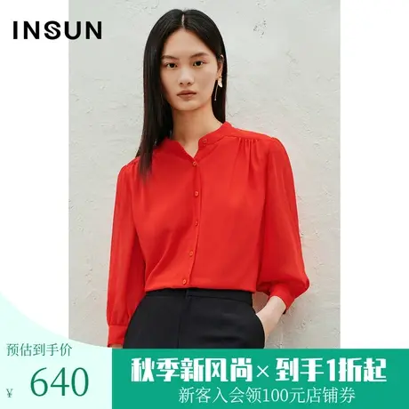 恩裳2023夏款新款时尚宽松橘红色雪纺小衫洋气衬衫上衣女图片