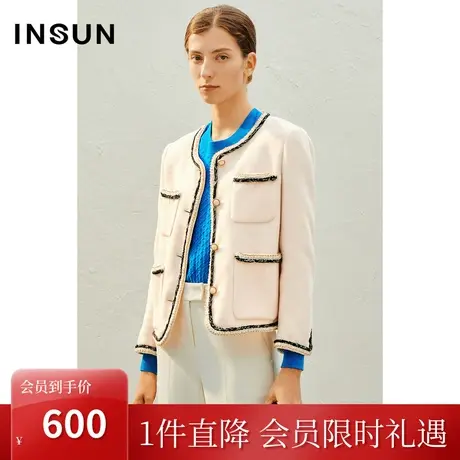 恩裳2023春款新款米色羊毛双面呢金属链条装饰小香风外套商品大图