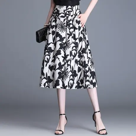 印花阔腿裤女七分裤2023年夏季新款高腰花色大脚裤宽松显瘦女裤子商品大图