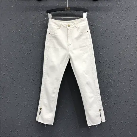 港味小个子米色牛仔裤女2023春夏新款休闲九分裤潮高腰直筒烟管裤图片