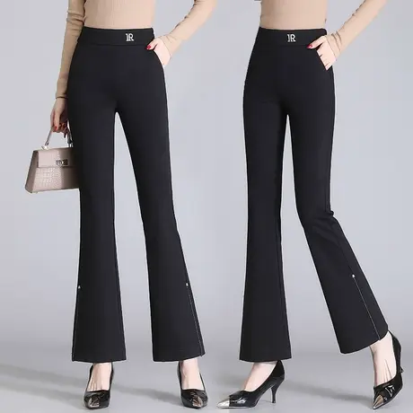 黑色微喇裤女2023年早春新款时尚气质高腰马蹄裤显瘦阔腿喇叭裤子图片