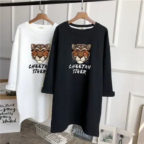 长袖t恤中长款洋气内搭2022新款春秋装白色打底衫纯棉宽松百搭潮商品大图