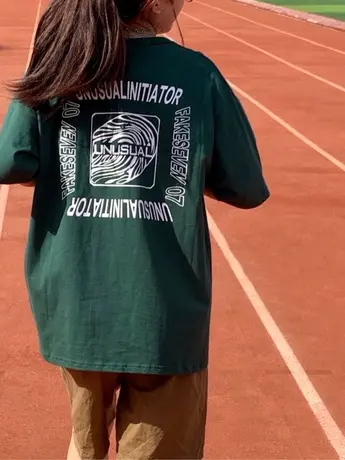 纯棉短袖t恤女圆领宽松夏季2022新款美式复古小众设计感潮牌上衣图片