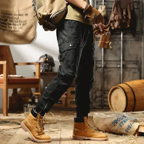 美式复古工装裤子男宽松直筒潮牌夏季薄款休闲裤男阔腿束脚哈伦裤商品大图