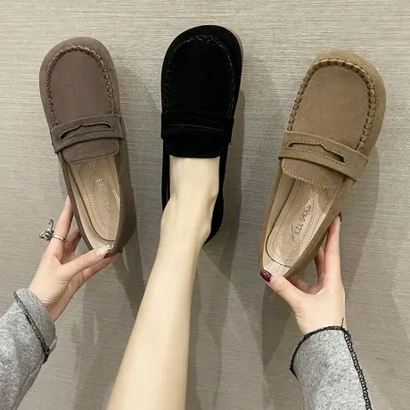 一脚蹬软底豆豆鞋女2023年春季新款懒人休闲平底单鞋复古开车鞋女商品大图