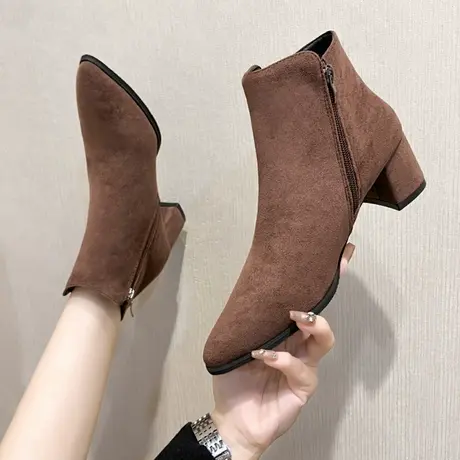 2023新款女鞋秋冬瘦瘦女靴小短靴女韩版高跟鞋冬季马丁靴粗跟靴子商品大图