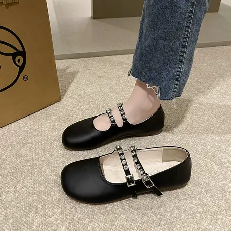 鞋子夏款女2023年新款浅口水钻小众设计感软底单鞋平底豆豆奶奶鞋商品大图