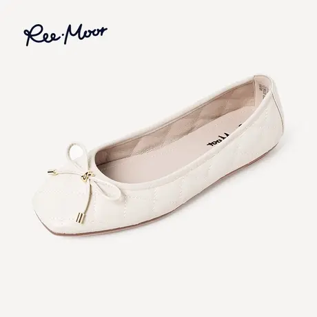 REEMOOR睿慕方头蛋卷鞋2023新款蝴蝶结浅口气质平底鞋软底单鞋女商品大图