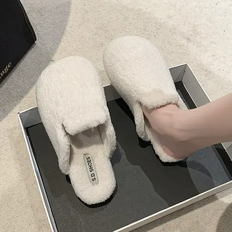网红毛毛拖鞋女外穿2023秋冬新款懒人一脚蹬毛毛鞋厚底包头棉拖鞋商品大图