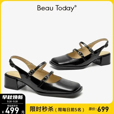 BeauToday包头凉鞋女一字扣真皮法式玛丽珍鞋方头英伦风小皮鞋女商品大图
