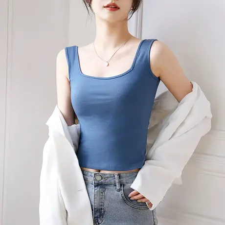 短款纯棉方领背心吊带女春夏露脐显瘦百搭上衣性感露背ins潮新款图片