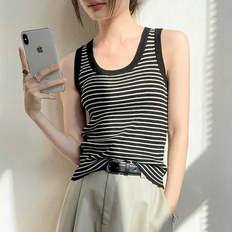遮副乳吊带背心女装2025春季新款条纹修身显瘦衬衫内搭无袖打底衫商品大图