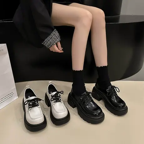 乐福鞋女2024年春秋季新款高级感法式通勤单鞋粗跟厚底职业小皮鞋图片