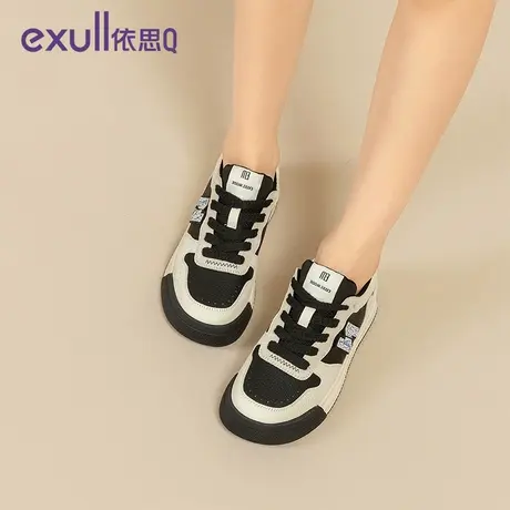 exull/依思Q2024秋春季新款百搭女鞋厚底熊猫显脚小运动休闲板鞋图片