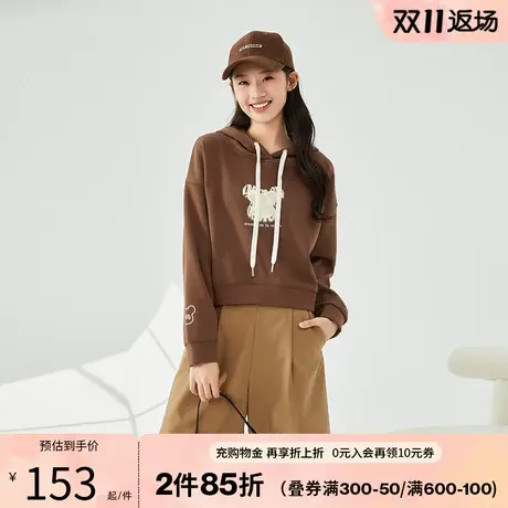 阿依莲连帽套头卫衣女2023新款爆款美式复古上衣冷淡系时尚感卫衣图片