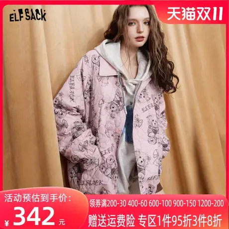 【商场同款】妖精的口袋印花宽松棉服女2023秋季新款美式棉衣外套图片