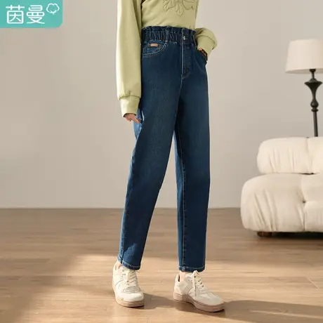 【商场同款】茵曼冬女装新款中高腰全橡筋花苞头萝卜裤牛仔裤图片
