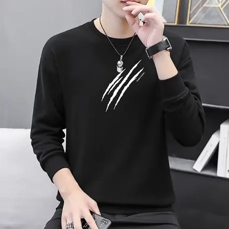 春秋款卫衣男潮ins宽松潮流百搭秋冬加绒无帽套头上衣服圆领长袖商品大图