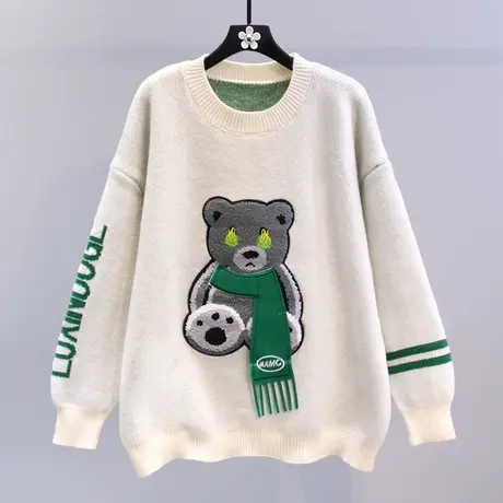 日系卡通小熊毛衣女秋冬2023新款宽松学院风设计感减龄针织衫上衣图片