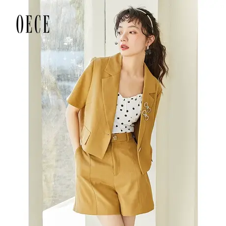 Oece英伦西装短裤夏装新款女装复古大长腿高腰修身短裤裤子商品大图