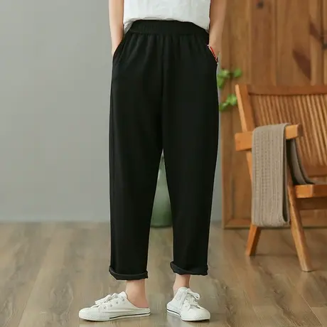 dza 高腰显瘦纯色休闲裤女2023夏季薄款九分直筒裤宽松百搭哈伦裤图片