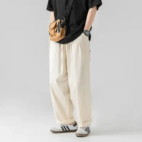 男士米白色休闲裤子男直筒宽松2023年新款秋季纯棉工装裤美式长裤商品大图