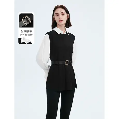 朗姿法式气质polo领两件毛针织衫女复古休闲修身上衣秋冬季新款商品大图