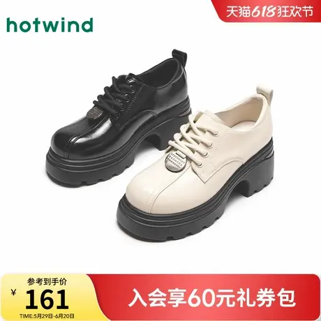 热风黑色小皮鞋女款2025年春季新款小个子增高大头单鞋百搭乐福鞋商品大图