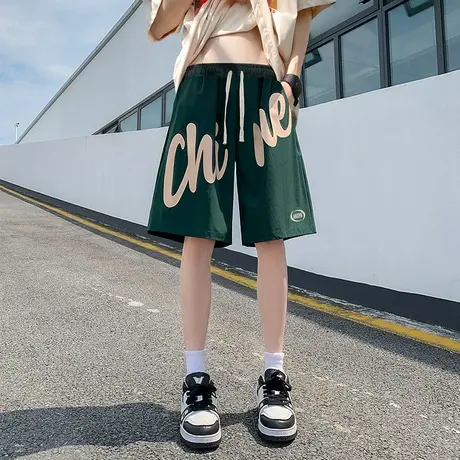 潮流印花运动短裤男夏季薄款美式速干2025新款宽松沙滩休闲五分裤商品大图