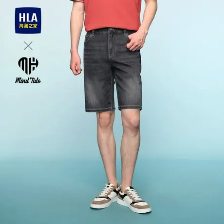HLA/海澜之家亦心即为黑色牛仔中裤24春夏季新款五袋五分裤子男士商品大图