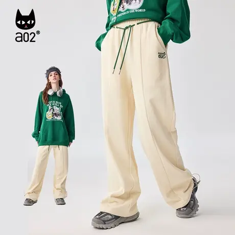 a02宽松直筒休闲卫裤女士运动裤松紧弹力腰显瘦2023秋季新款女裤图片