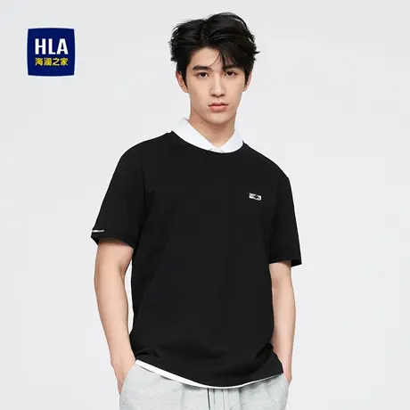HLA/海澜之家休闲短袖T恤圆领舒弹棉丝光工艺弹力休闲短袖上衣男图片